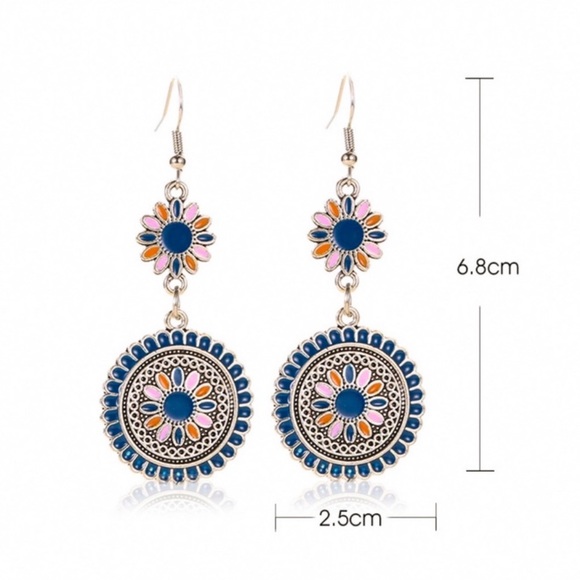 2/$20!  Colorful Silver Blue/Pink Boho Earrings - Picture 6 of 8